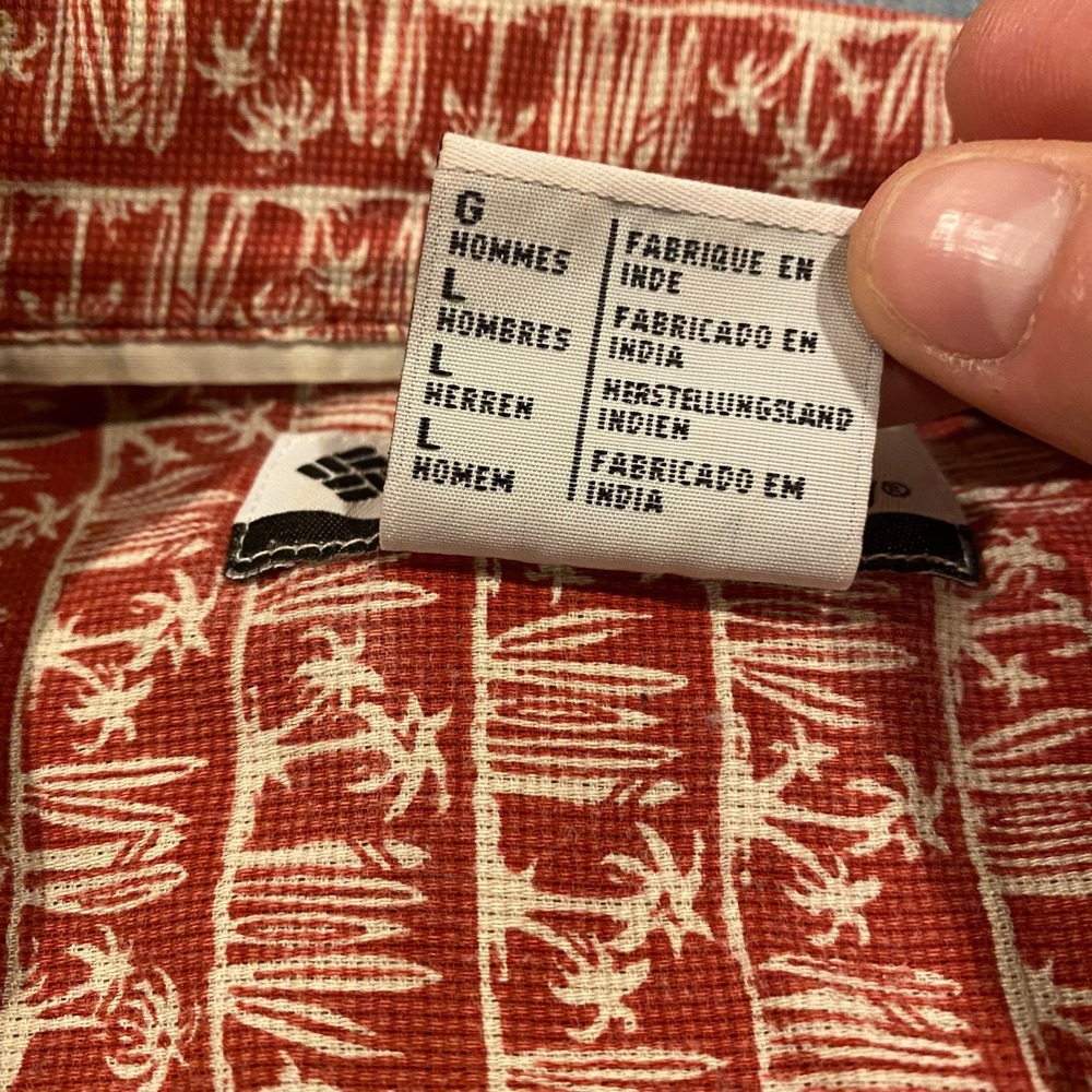 Columbia Mens Large Palm Tree Surfboard Tropical Button Down Shirt Orange AM7157 - Picture 4 of 10